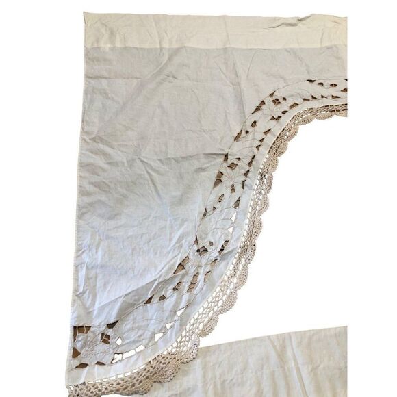 Vintage Tier and Swag Window Set Off White Embroidered Country Style - Picture 2 of 6